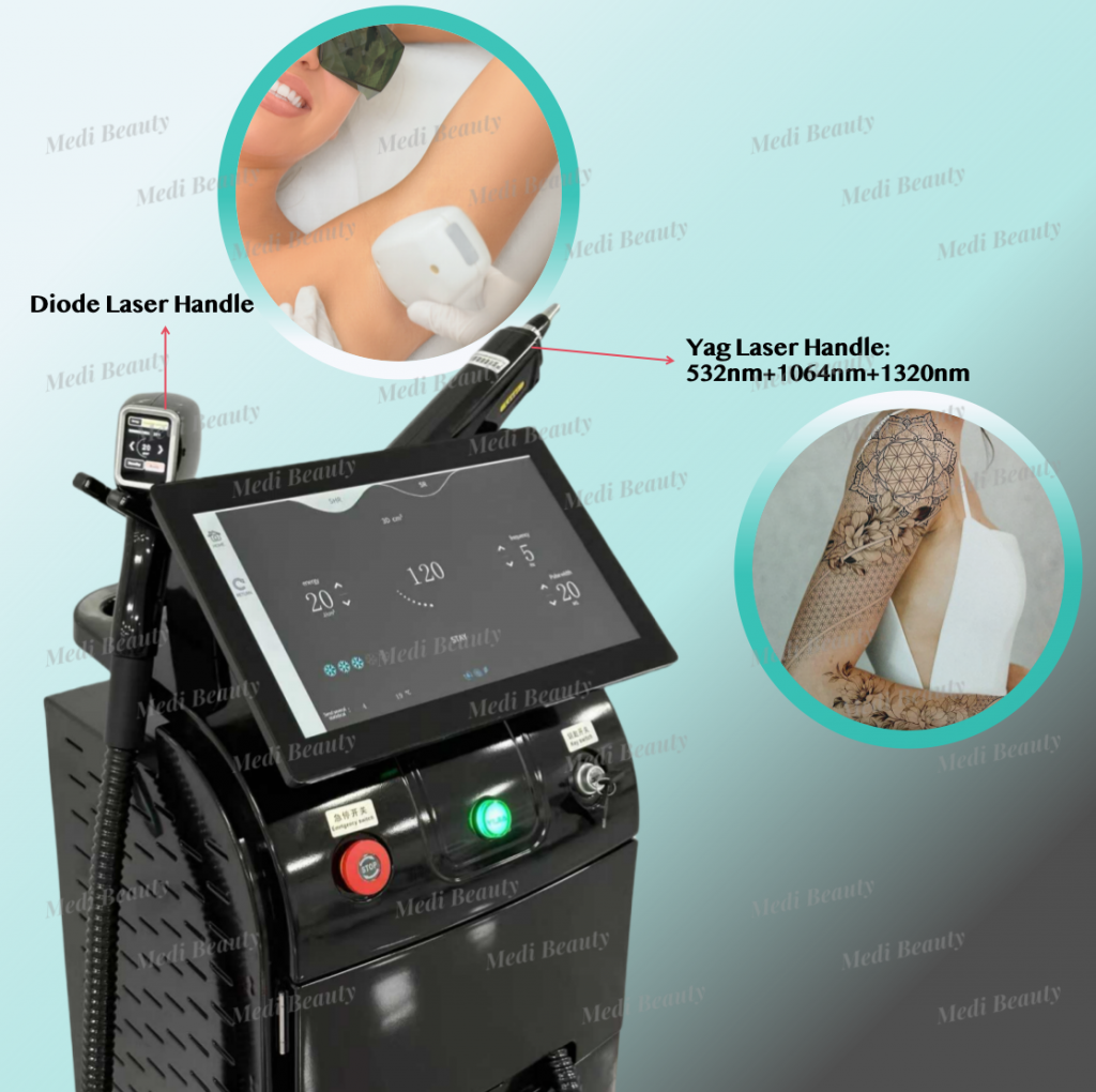 ND YAG+Diode Laser 2 Handles for Tattoo and Hair Removal